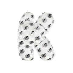 3D inflated balloon letter K with white & black power lightning comic hero pattern glass surface