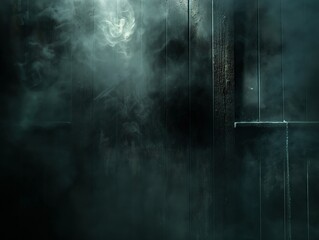 Ethereal smoke swirling in front of a dark, textured wooden backdrop, invoking a sense of mystery.