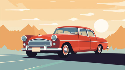 Retro car on vintage background. flat vector isolated