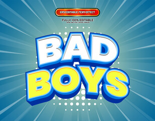 Bad boys retro vintage comic cartoon 3d vector text effect design