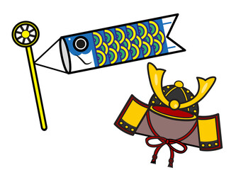 鯉のぼりと兜のイラスト