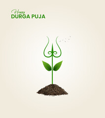 Happy Druga Puja India Festival. Durga puja design for banner, poster 3D Illustration.