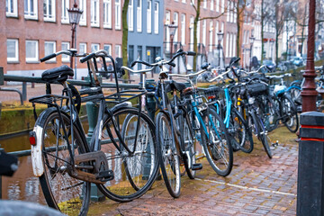 Bicycles parked on the banks of the canal