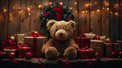 christmas teddy bear in a christmas tree - Powered by Adobe