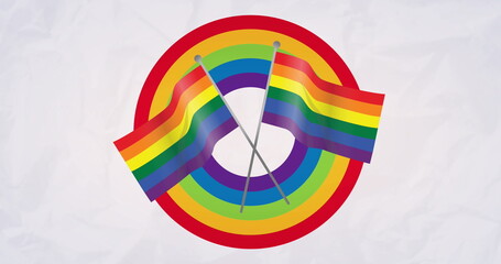 Image of rainbow flags over rainbow background