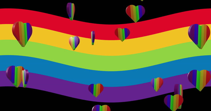 Naklejki Image of rainbow hearts over rainbow background