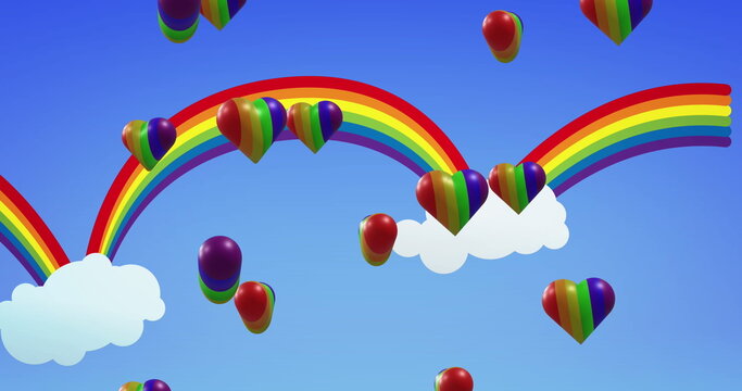 Image of rainbow hearts over rainbow background
