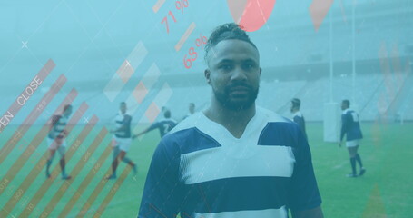 Image of statistics over rugby players