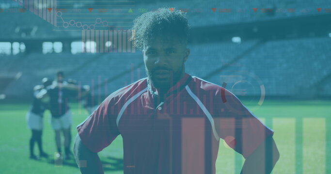 Image of statistics over rugby players