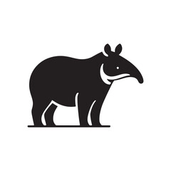 Tapir Vector Silhouette: A Majestic Silhouette Embodying the Grace and Strength of the Tapir in Vector Form, Black Tapir Illustration.