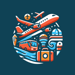 travel destination, variety of transport logotype