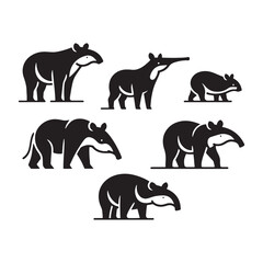 Tapir Vector Silhouette: A Majestic Silhouette Embodying the Grace and Strength of the Tapir in Vector Form, Black Tapir Illustration.