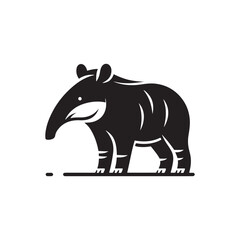 Tapir Vector Silhouette: A Majestic Silhouette Embodying the Grace and Strength of the Tapir in Vector Form, Black Tapir Illustration.