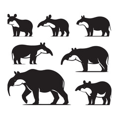 Tapir Vector Silhouette: A Majestic Silhouette Embodying the Grace and Strength of the Tapir in Vector Form, Black Tapir Illustration.