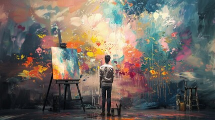 Goal Visualization. An artists studio where a painter is depicting their dreams and goals on a vast canvas translating abstract aspirations into vivid