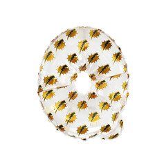 3D inflated balloon letter Q with gold & black power lightning comic hero pattern glass surface