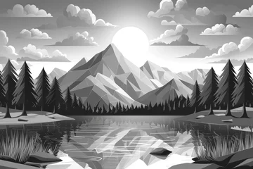 Wall murals Mountains Ethereal Forestscape: Monochrome Polygonal Art