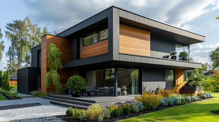 Elegant modern minimalist cubic house villa. Generative Ai