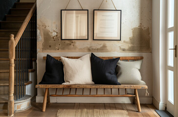 Wooden Bench Under Staircase