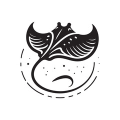 Stingray Vector Silhouette: A Graceful Silhouette Capturing the Elegance of the Stingray in Vector Form, Stingray black Illustration.