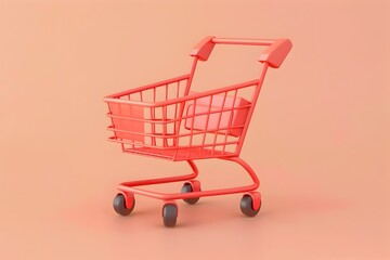 Pink Shopping Cart Toy on Orange Background - 3D Render, To provide a high-quality, professional-grade image of a pink shopping cart toy on an orange