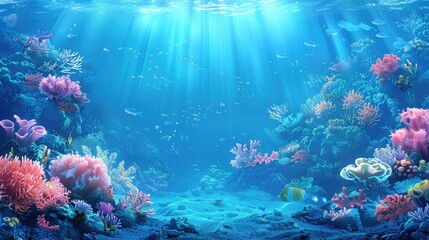 Fototapeta na wymiar lovely blue ocean background illuminated by sunlight. Generative Ai