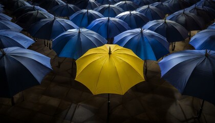 Yellow Umbrella: A Standout Amidst the Sea of Blue