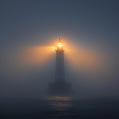 Beacon of Clarity. A lighthouse pierces the fog its beams a metaphor for the messages that guide us safely through the treacherous waters of miscommunication