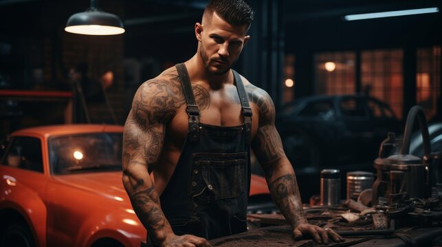 Mechanic carrying out engine oil replacement as part of vehicle maintenance procedure