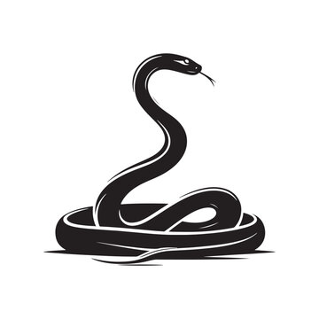 Snake Vector Silhouette: A Sinuous Silhouette Capturing the Elegance of the Snake in Vector Form, Snake Illustration.