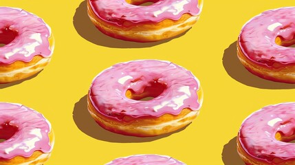 Pink doughnuts with a yellow background make up this modern take on a classic color scheme.