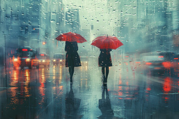 Enigmatic Rainfall: Women's Umbrella Ballet