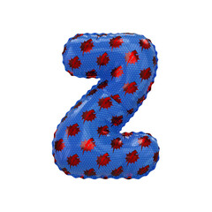 3D inflated balloon letter Z with red & blue power lightning comic hero pattern hexagon surface