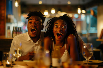 Joyous Moment: African American Couple Delighted by Surprise Drinks