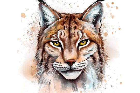 recommend clip art: portrait Lynx background drawn white head color watercolor lynx style hand Realistic