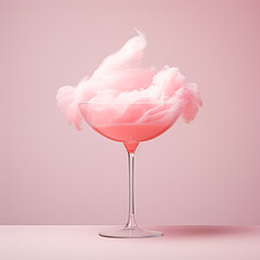 Cotton candy in a glass with a pink cocktail