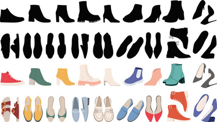 set of shoes in flat style on white background, vector