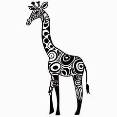 a giraffe with a black and white pattern on it