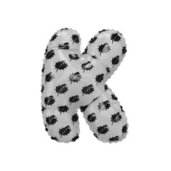 3D inflated balloon letter K with black & white power lightning comic hero pattern glossy surface