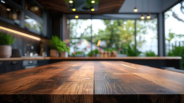 Elegant kitchen interior. Wooden table and chairs. Generative Ai