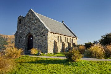 Fototapeta na wymiar Good Shephard Church, Kapelle, Lake Tekapo, Canterbury, Südinsel, Neuseeland