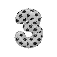 3D inflated balloon Number 3 with black & white power lightning comic hero pattern glossy surface