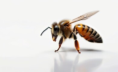 close up of a bee with white background 