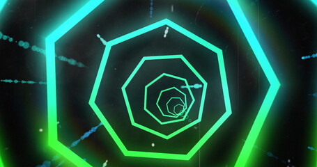 Image of data processing and shapes over black background