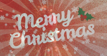 Image of christmas greetings text over christmas decorations