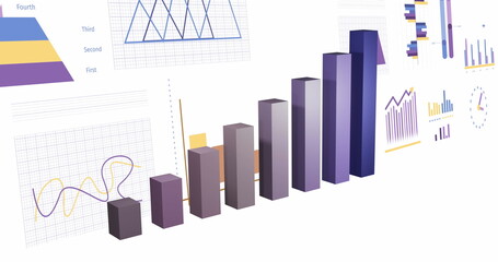 Image of statistics and financial data processing over white background