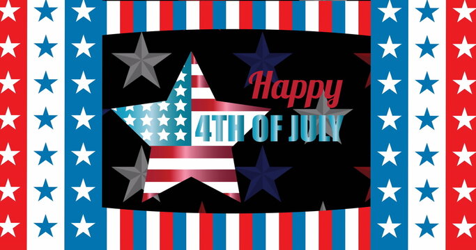 Naklejki Image of 4th of july text over red, white and blue stars and stripes background
