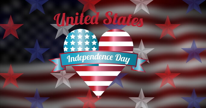 Naklejki Image of independence day text and heart over flag of united states of america