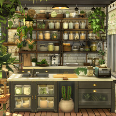 Fototapeta premium Aesthetic Kitchen with Stylish Mason Jars on Display generative ai