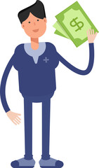 Male Doctor Character Holding Dollar Banknotes
